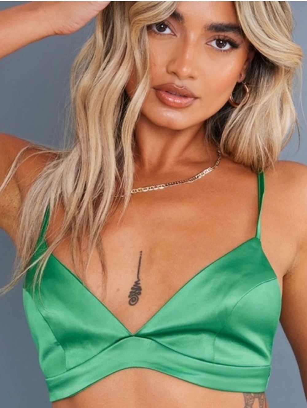 PrettyLittleThing Emerald Green Petite Satin Suit Bralet Triangle Bralette Sz 8